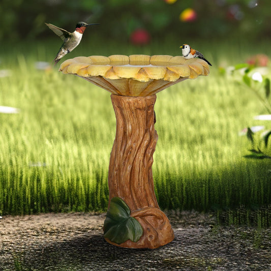 Concrete Wooden Bird Bath Sunflower on Trunk 24 Inch
