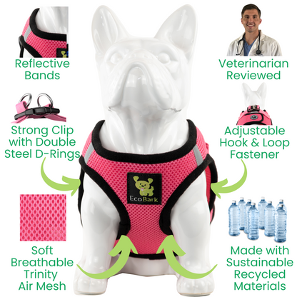 EcoBark Step In Dog Harness - XXXS to Small Breeds- Reflective Soft Mesh Harness for Teacup, Small Dogs and Puppies / Bubblegum Pink