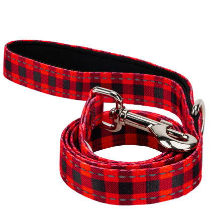 Red Plaid Dog Leash by EcoBark - Buffalo Check Padded Comfort Grip Leash for Dogs - 4ft, 5ft, and 6ft Leash for Small and Medium Dogs