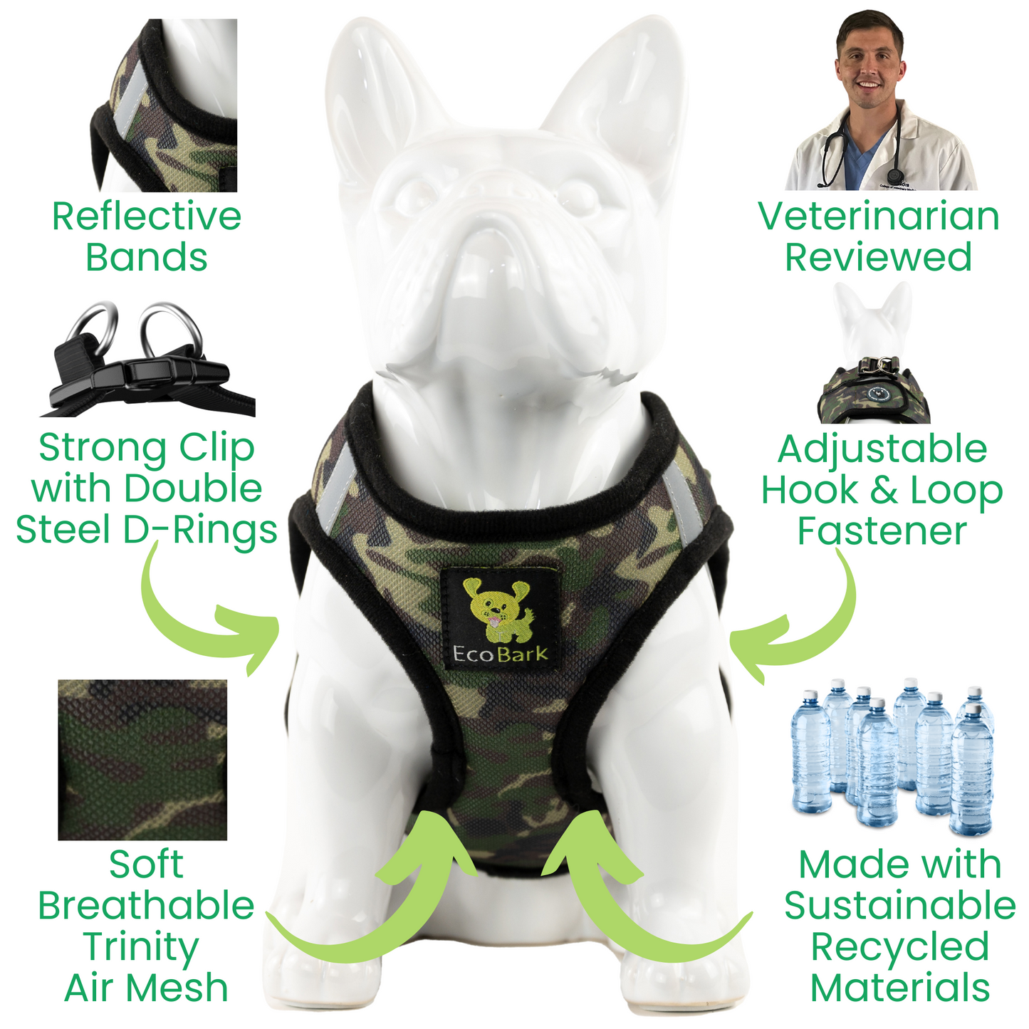 EcoBark Step In Dog Harness - XXXS to Small Breeds- Reflective Soft Mesh Harness for Teacup, Small Dogs and Puppies / Camouflage