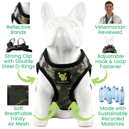 EcoBark Step In Dog Harness - XXXS to Small Breeds- Reflective Soft Mesh Harness for Teacup, Small Dogs and Puppies / Camouflage