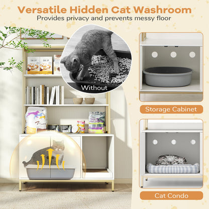 57 Inches Cat Litter Box Enclosure with Storage and Removable Scratcher