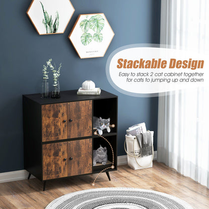 Cat Litter Box Enclosure with Double Door Cabinet