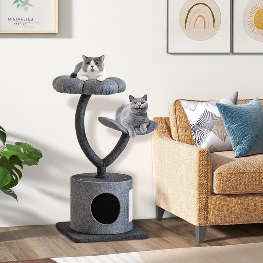 Cat Tree for Indoor Cats with Curved Metal Supporting Frame for Large & Small Cats-Gray