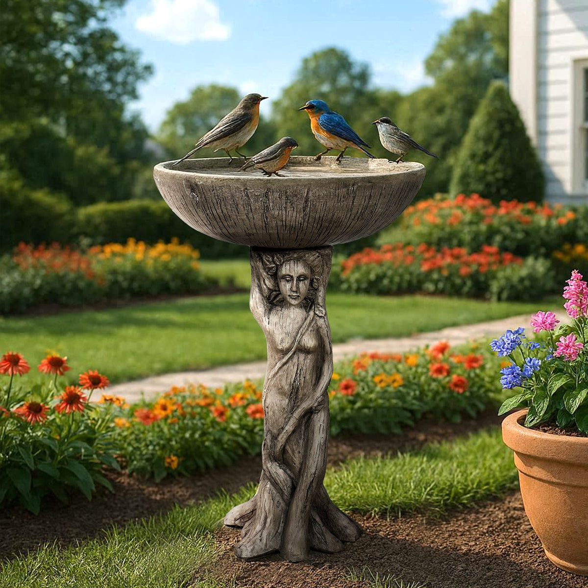 Concrete Bird Bath Statue Classical Goddess 22 Inch