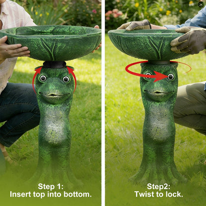 Concrete Frog Bird Bath Lily Pad Basin 21 Inch