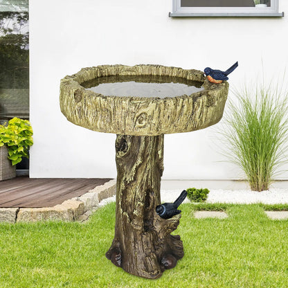 Concrete Tree Trunk Bird Bath Deep Bark 24 Inch