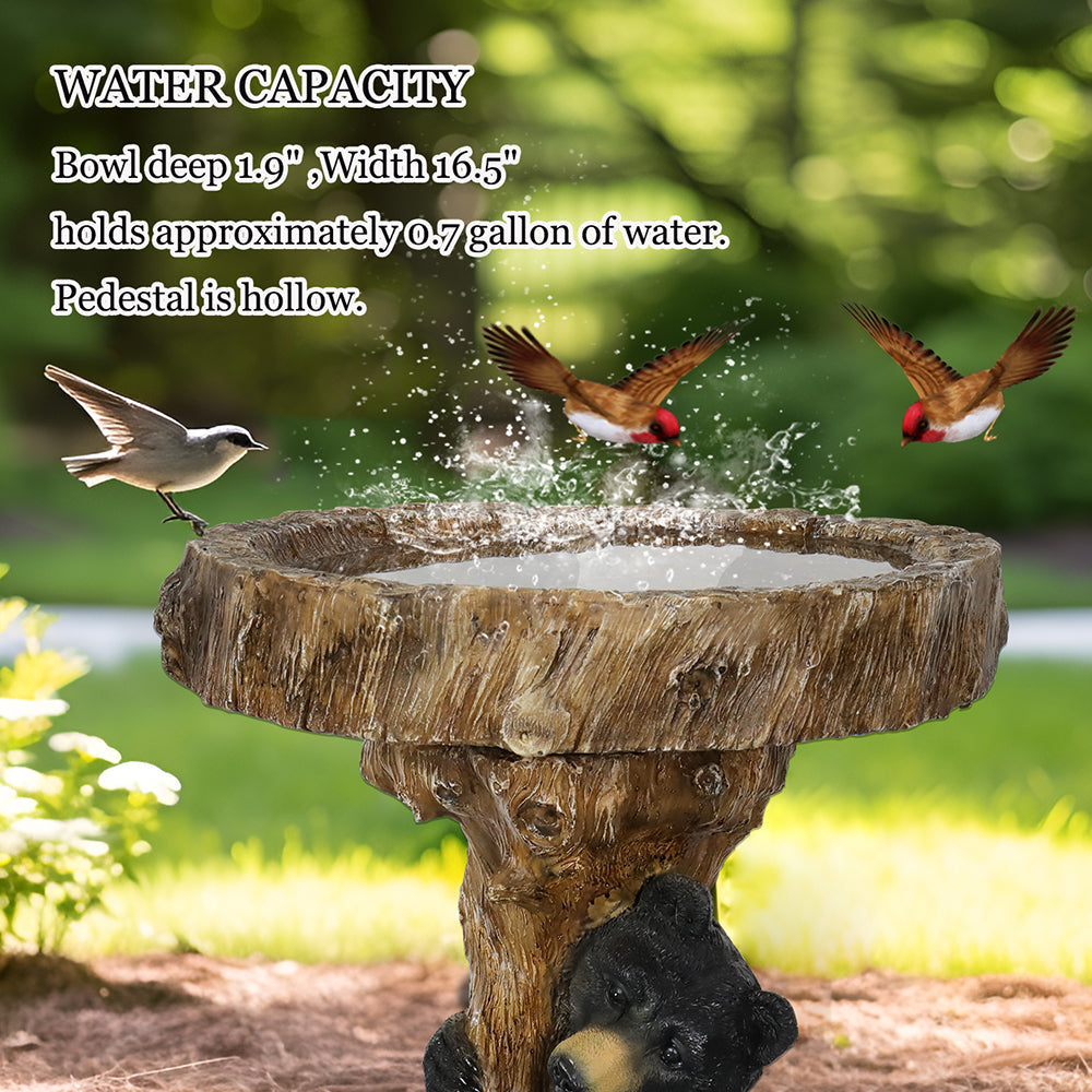 Concrete Bear Bird Bath Cub Climbing Stump 23 Inch