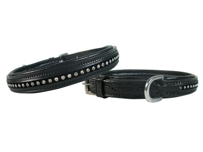 Derby Dog Designer Series USA Leather Padded Dog Collar with Swarovski Crystal Inlay with Stainless Steel Rolled Buckle for Comfort
