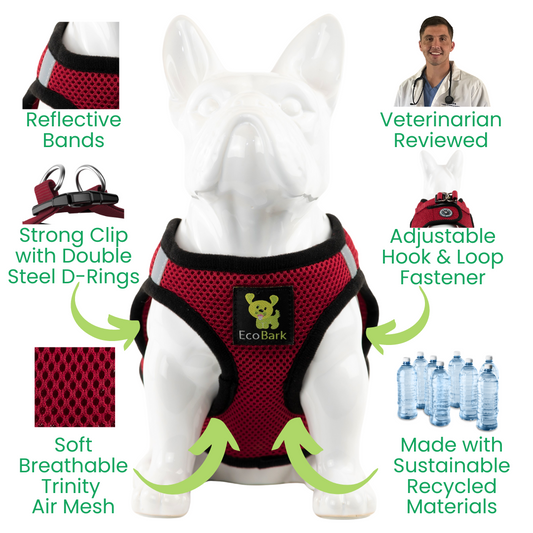 EcoBark Step In Dog Harness - XXXS to Small Breeds- Reflective Soft Mesh Harness for Teacup, Small Dogs and Puppies / Burgundy
