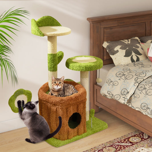 Cute Cat Tree Indoor Pet Jungle Activity Center-Green