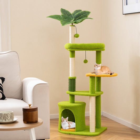 Cute Cat Tree for Adult Cats Multi-level Kitty Tower-Green