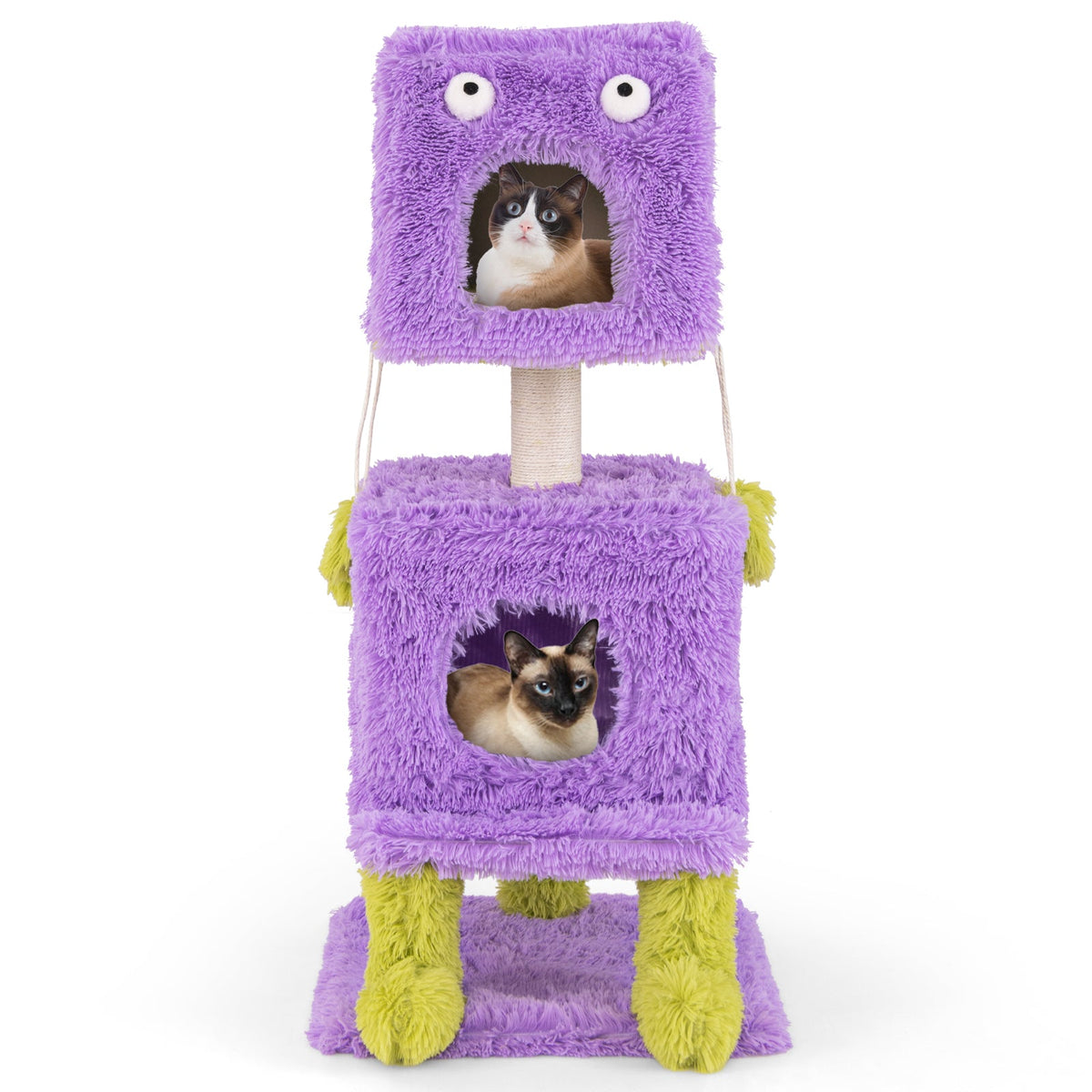 Cute Monster-Themed Cat Tower with 2 Private Condos for Small Place-Purple
