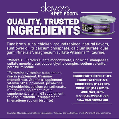 Dave's Naturally Healthy Grain Free Tuna & Chicken Dinner in Gravy Wet Cat Food (5.5oz)