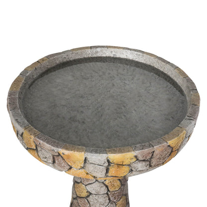 Concrete Mosaic Bird Bath Stone Inlay 24 Inch
