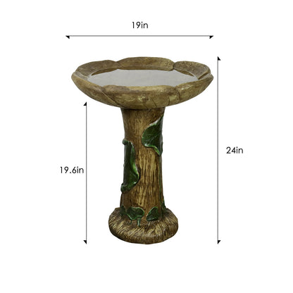 Concrete Rustic Bird Bath Carved Trunk 24 Inch