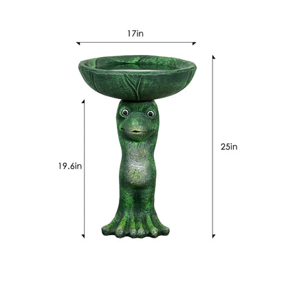 Concrete Frog Bird Bath Lily Pad Basin 21 Inch