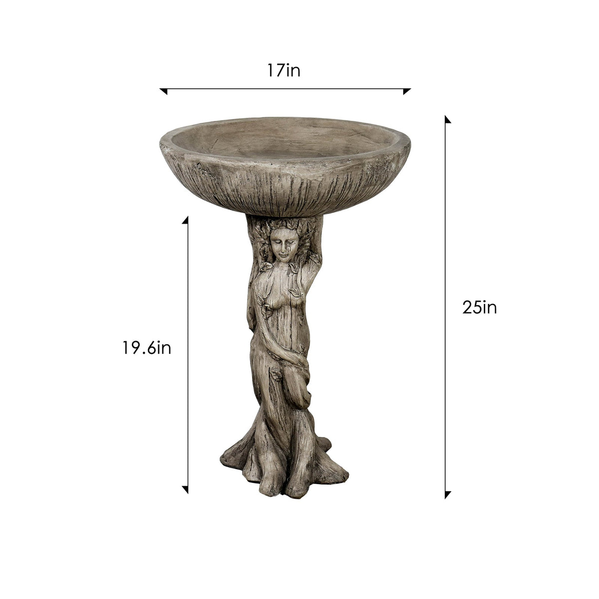 Concrete Bird Bath Statue Classical Goddess 22 Inch