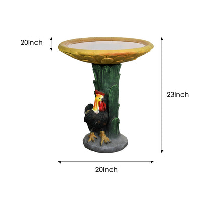 Concrete Bird Bath Garden Sunflower and Rooster 24 In