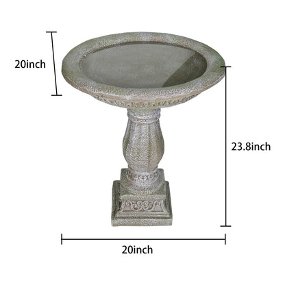 Concrete Antique Bird Bath Ornate Pedestal 23 Inch