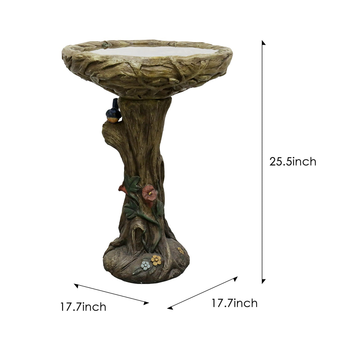 Concrete Bird Bath Rustic Trunk with Vines 24 Inch