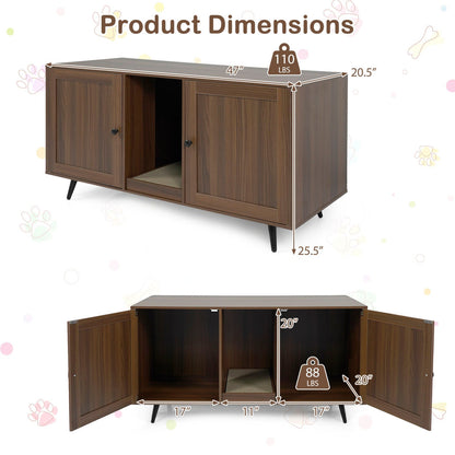 Double Cat Litter Box Enclosure with Scratching Pad