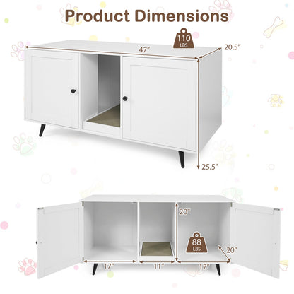 Double Cat Litter Box Enclosure with Scratching Pad