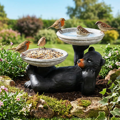 Concrete Bird Feeder with Bird Bath Bear 15 Inch