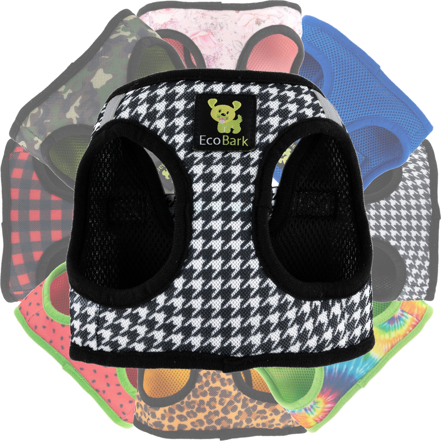 EcoBark Step In Dog Harness - XXXS to Small Breeds- Reflective Soft Mesh Harness for Teacup, Small Dogs and Puppies / Houndstooth