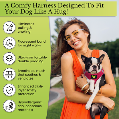 EcoBark Step In Dog Harness - XXXS to Small Breeds- Reflective Soft Mesh Harness for Teacup, Small Dogs and Puppies / Hot Pink