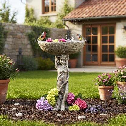 Concrete Bird Bath Statue Classical Goddess 22 Inch