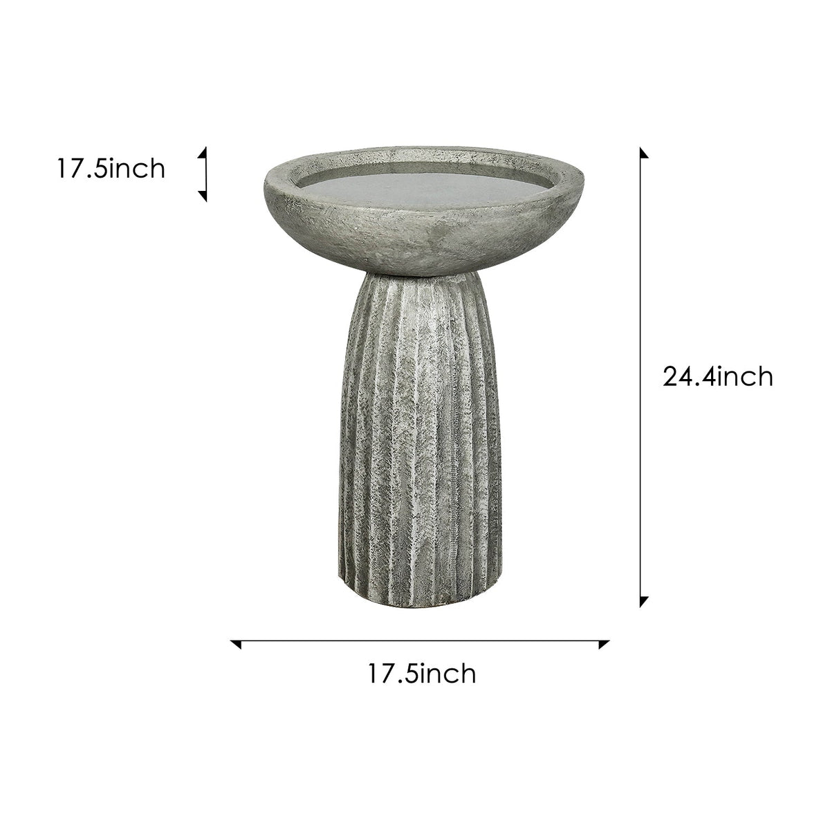 Concrete Bird Bath for Garden Fluted Flare 24 Inch