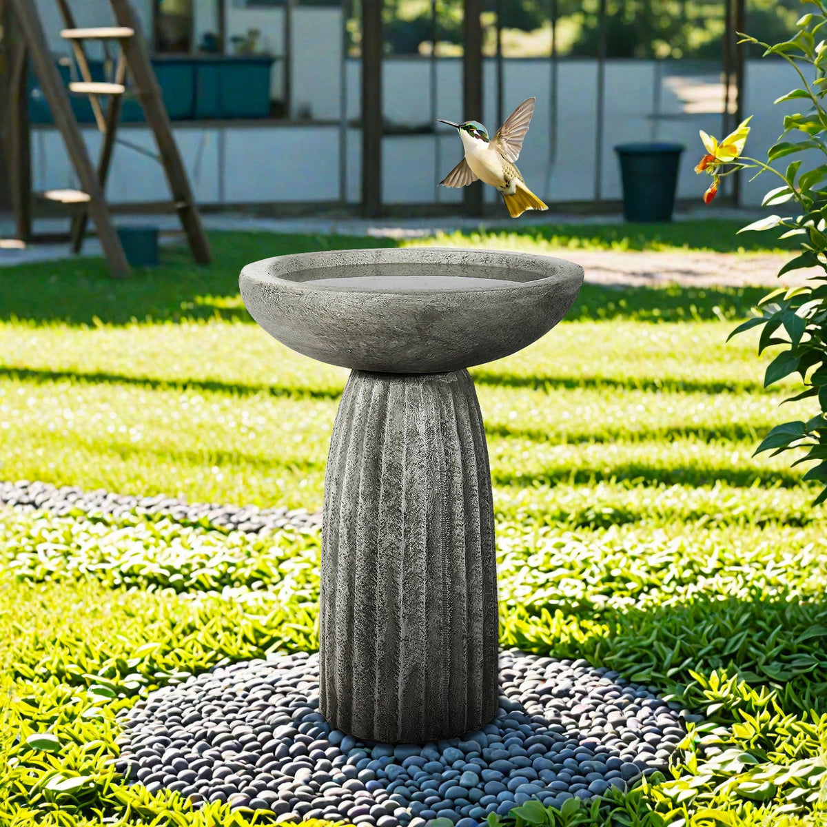 Concrete Bird Bath for Garden Fluted Flare 24 Inch