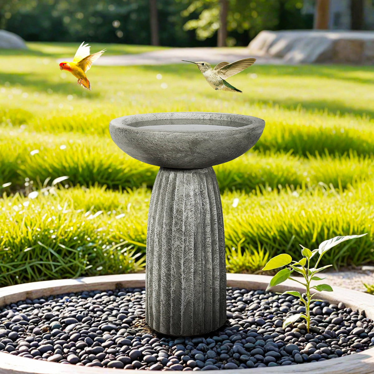 Concrete Bird Bath for Garden Fluted Flare 24 Inch