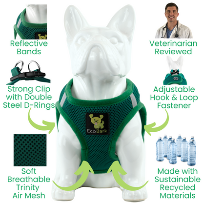 EcoBark Step In Dog Harness - XXXS to Small Breeds- Reflective Soft Mesh Harness for Teacup, Small Dogs and Puppies / Forest Green