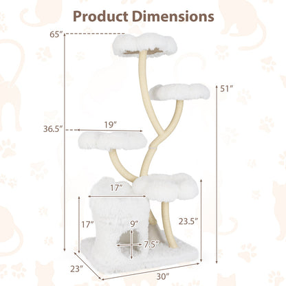Freestanding Cat Tower with four Flower-shaped Platforms and Sisal Scratching Posts