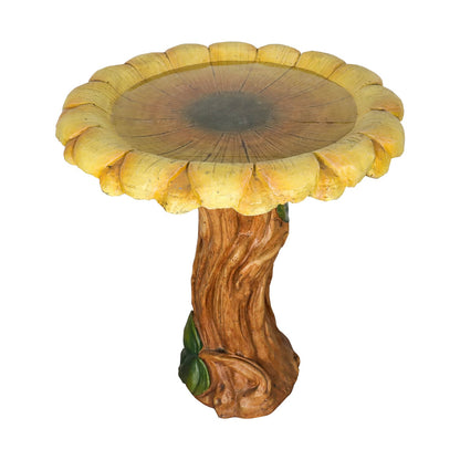 Concrete Wooden Bird Bath Sunflower on Trunk 24 Inch
