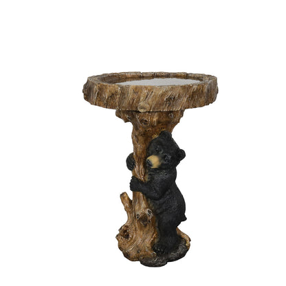 Concrete Bear Bird Bath Cub Climbing Stump 23 Inch