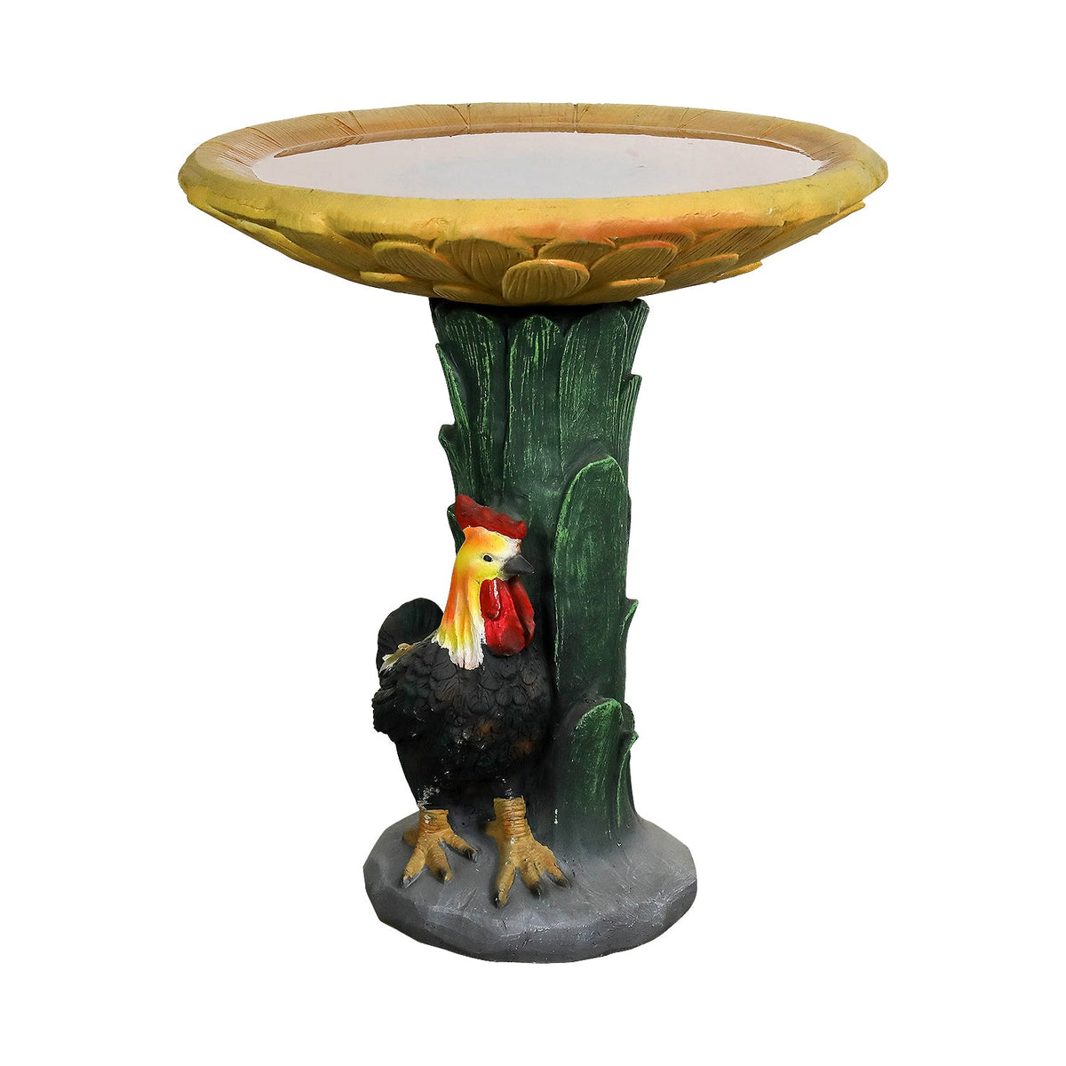 Concrete Bird Bath Garden Sunflower and Rooster 24 In