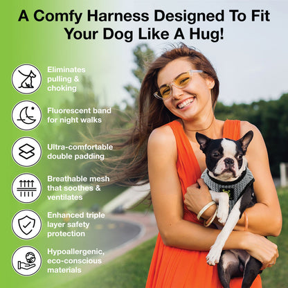 EcoBark Step In Dog Harness - XXXS to Small Breeds- Reflective Soft Mesh Harness for Teacup, Small Dogs and Puppies / Gray
