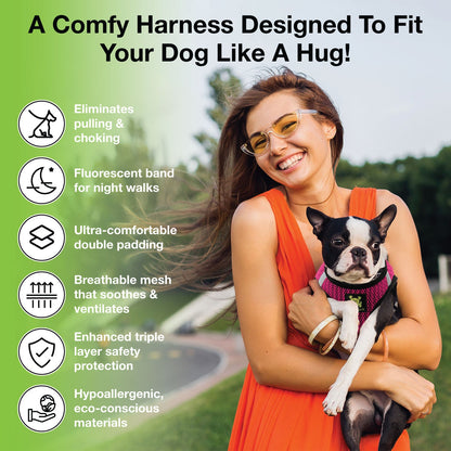 EcoBark Fuchsia Step In Dog Harness - Reflective Soft Mesh Harness for Teacup, Small Dogs and Puppies / Fuchsia Sport