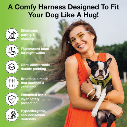 EcoBark Step In Dog Harness - XXXS to Small Breeds- Reflective Soft Mesh Harness for Teacup, Small Dogs and Puppies / Yellow Sport