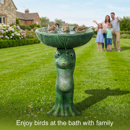 Concrete Frog Bird Bath Lily Pad Basin 21 Inch