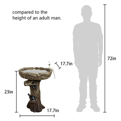 Concrete Tree Stump Bird Bath Log and Knot 23 Inch