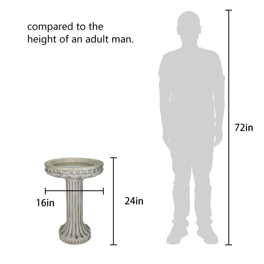 Concrete Pedestal Bird Bath Roman Fluted 24 Inch