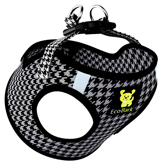 EcoBark Step In Dog Harness - XXXS to Small Breeds- Reflective Soft Mesh Harness for Teacup, Small Dogs and Puppies / Houndstooth