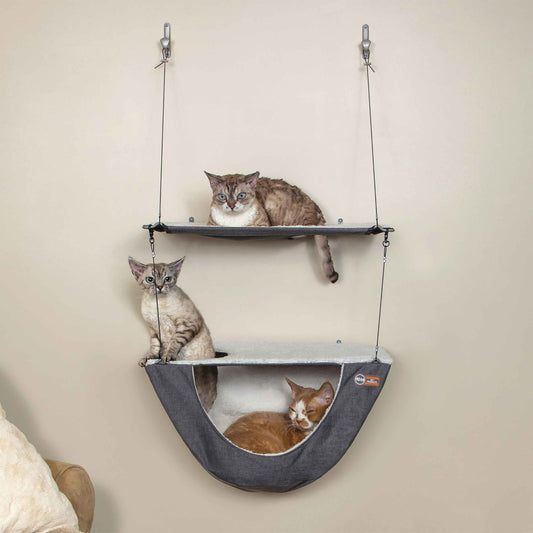 Wall Mount Cat Shelf and Cat Hammock Double Shelf