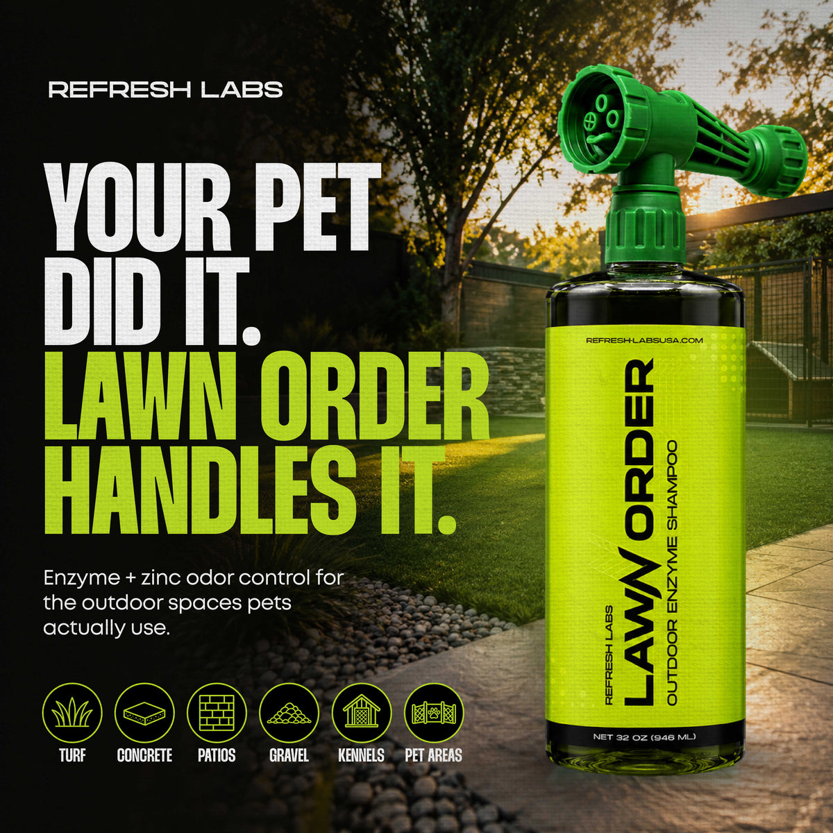 LawN Order Enzyme Based Turf, Grass & Concrete Cleaner, 32 Oz