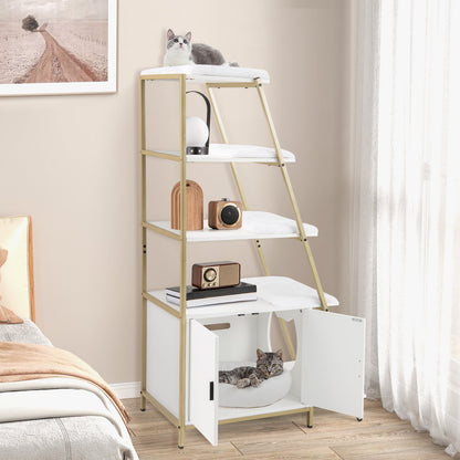 Large Cat Litter Box Enclosure with Storage and Ladder Shelf