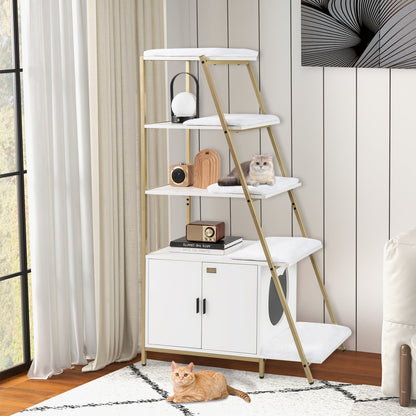 Large Cat Litter Box Enclosure with Storage and Ladder Shelf